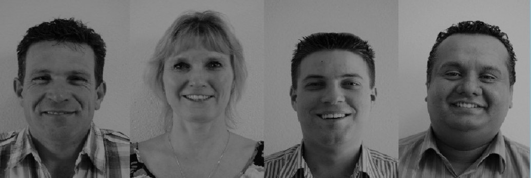 Het team van Autorijschool Adios: Rob Huijssen, Belinda de Mink, Ivo de Knegt en Asis Bajnath